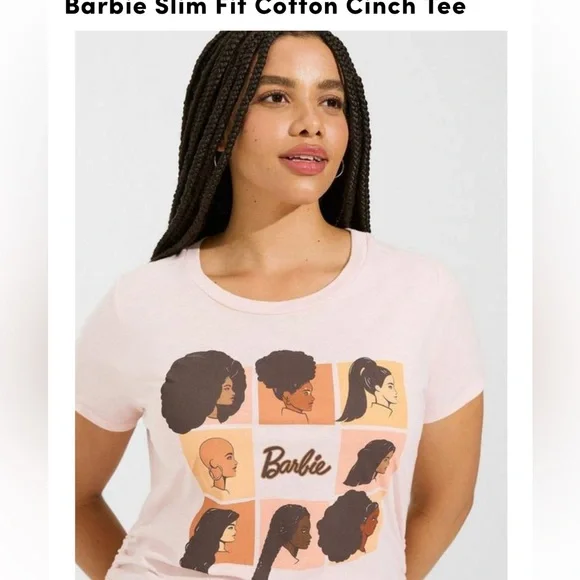 NWT torrid size 5 brunette, bald Barbie Slim Fit Cotton Cinch Tee pink brown - Picture 5 of 12